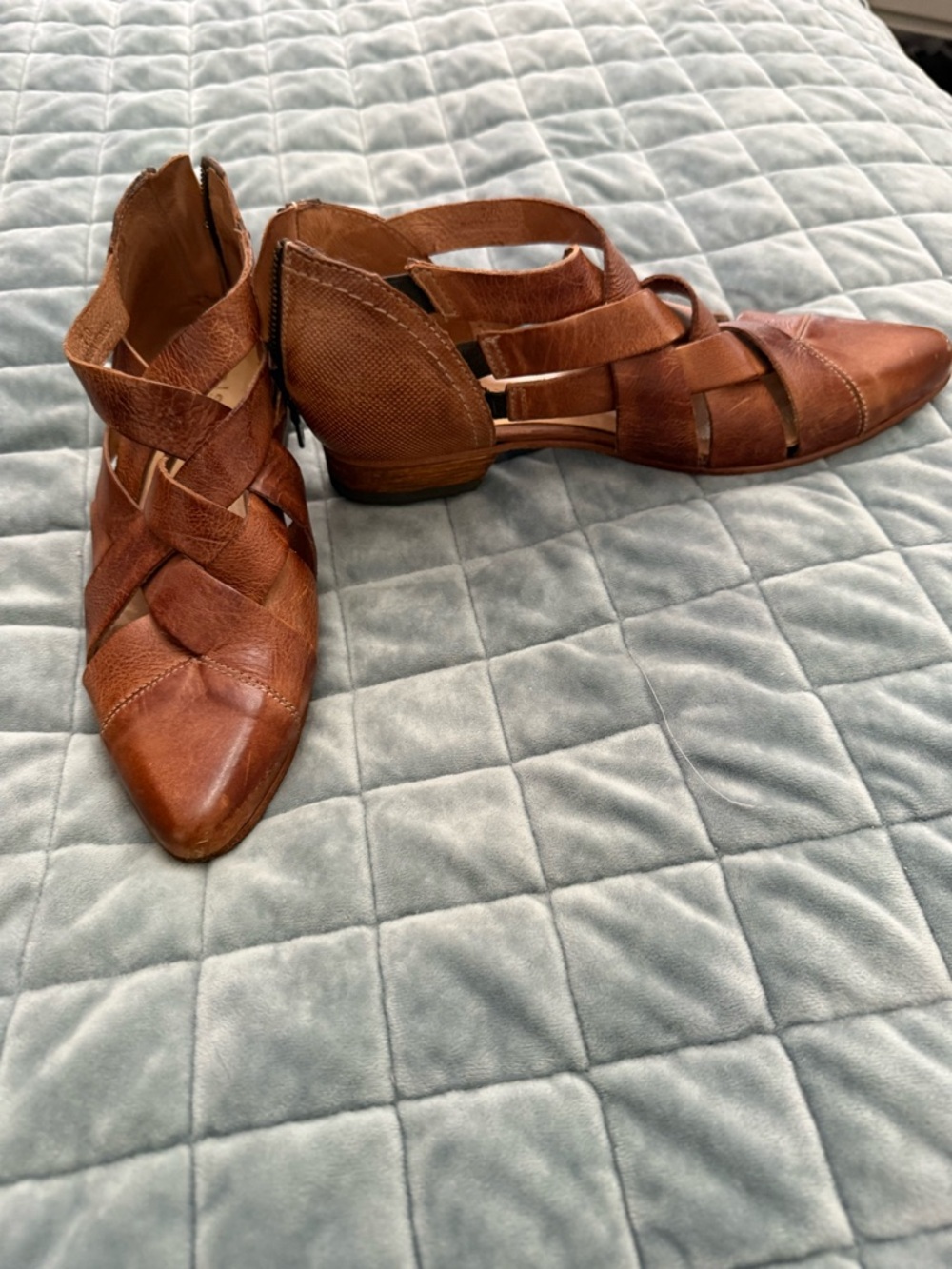 Bed Stu Brown Woven Leather Pointed-Ankle Booties - Picture 6 of 6